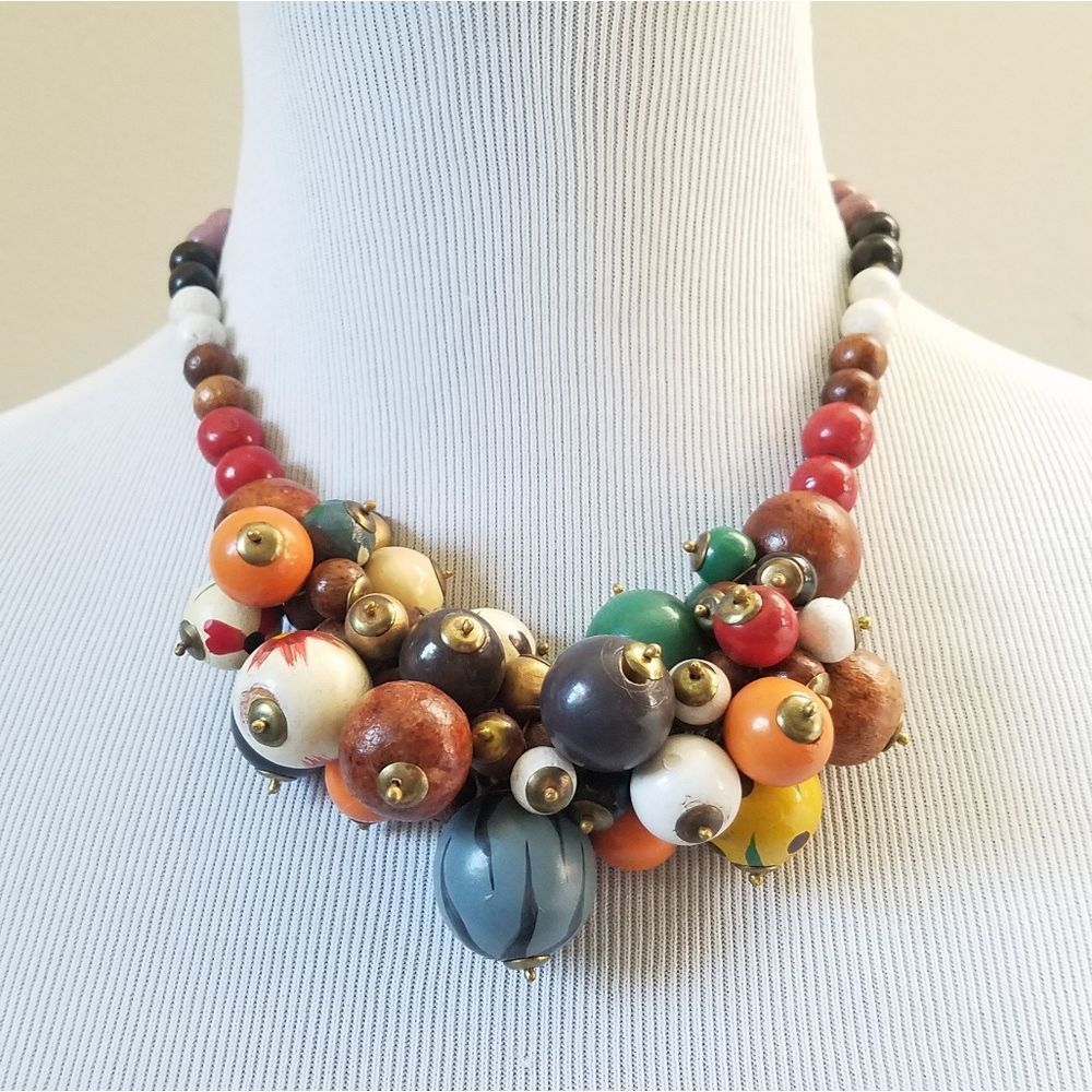 Folk wood painted chunky necklace